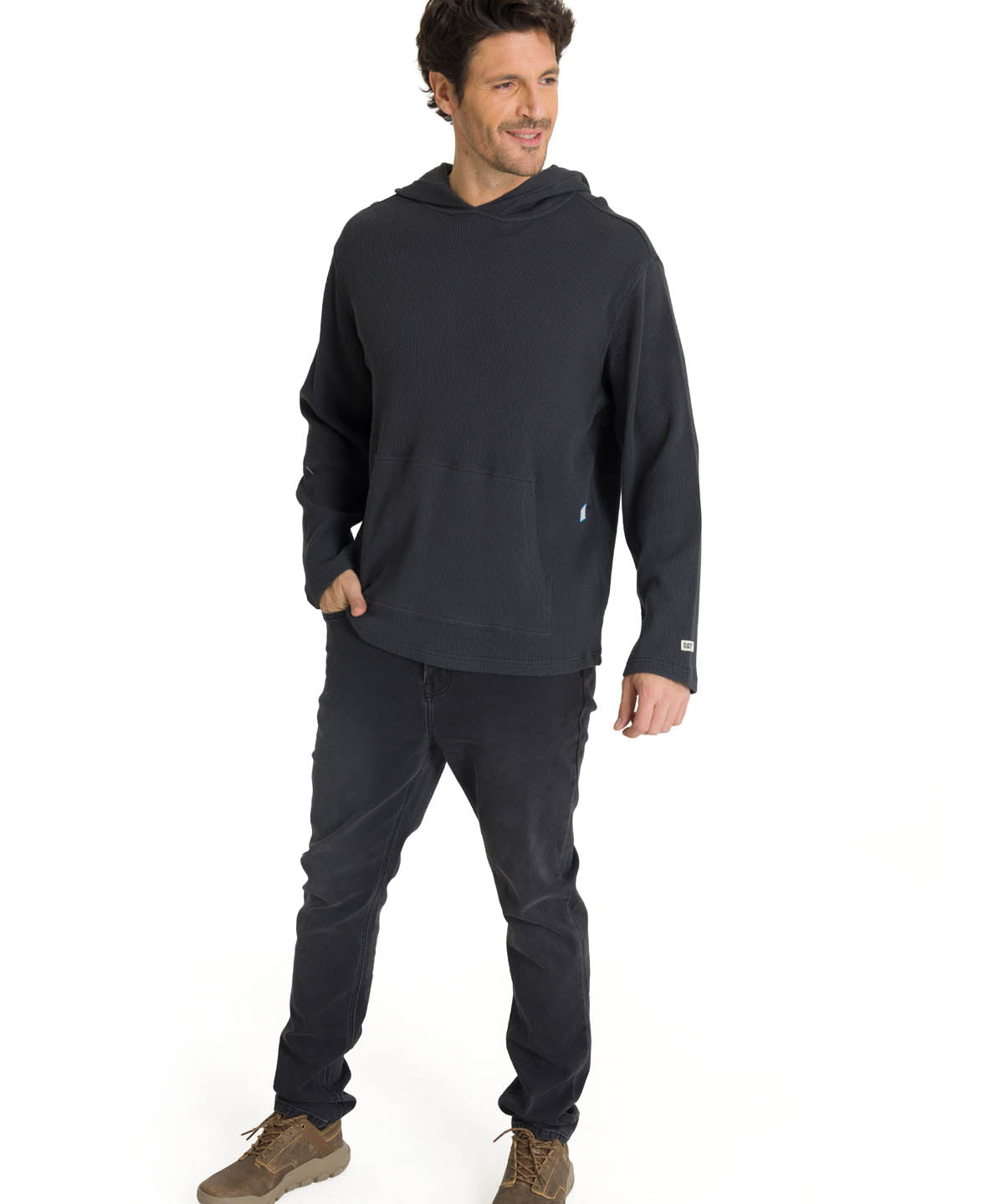 Saco Waffle-Knit Hooded S Para Hombre Color Negro-5