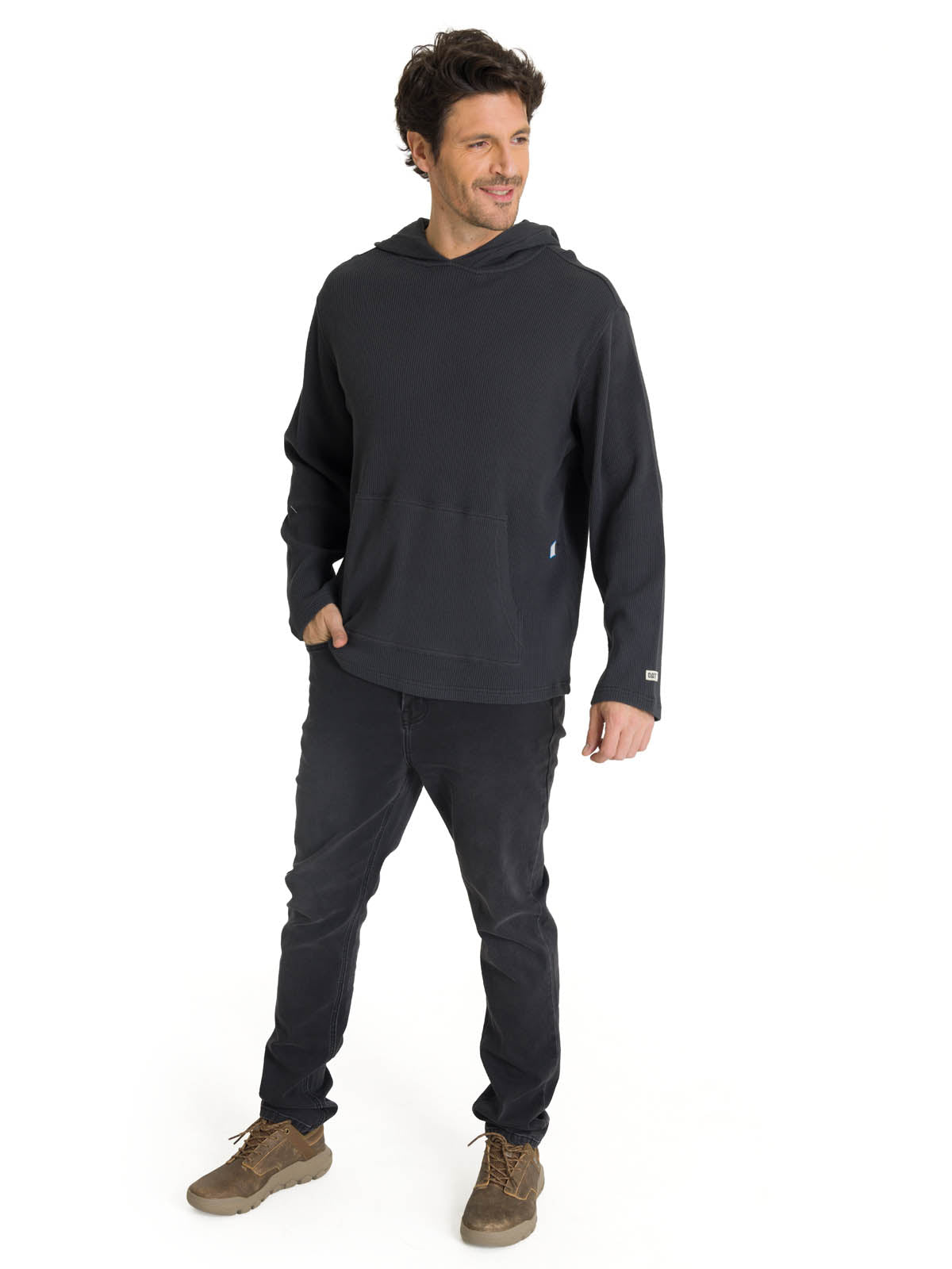 Saco Waffle-Knit Hooded S Para Hombre Color Negro-5