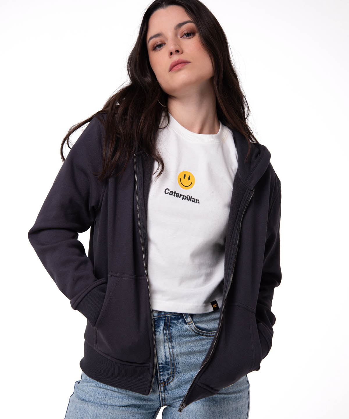 Saco W Cat Patch Full Zipip Para Mujer Color Negro-1