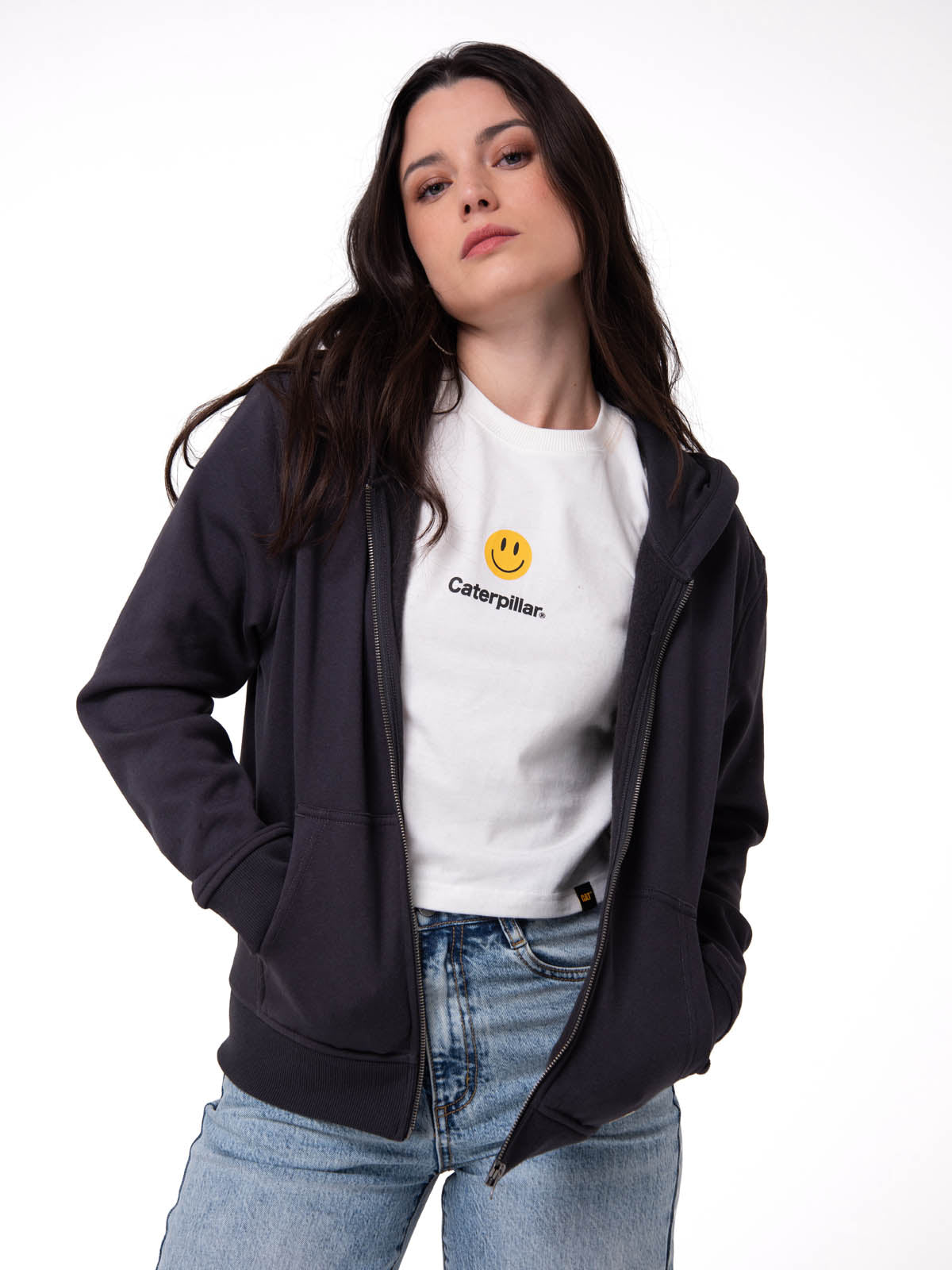 Saco W Cat Patch Full Zipip Para Mujer Color Negro-1