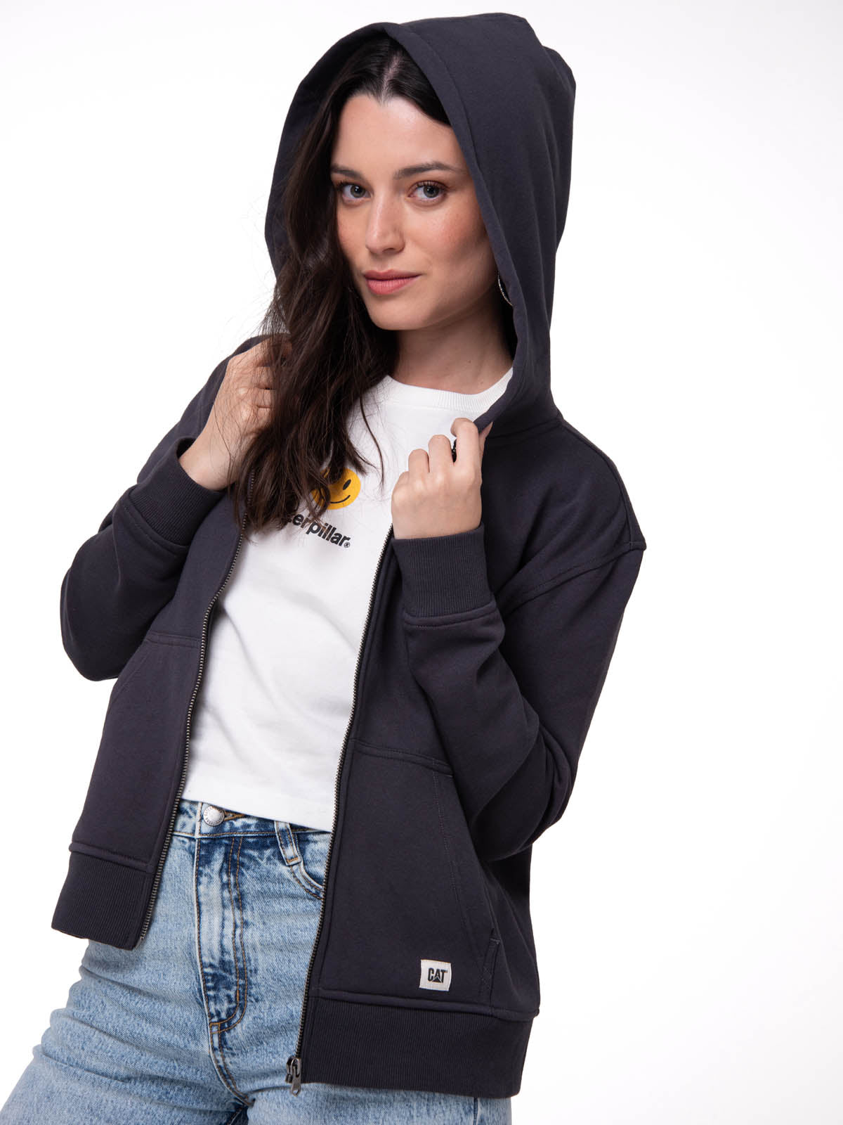Saco W Cat Patch Full Zipip Para Mujer Color Negro-2