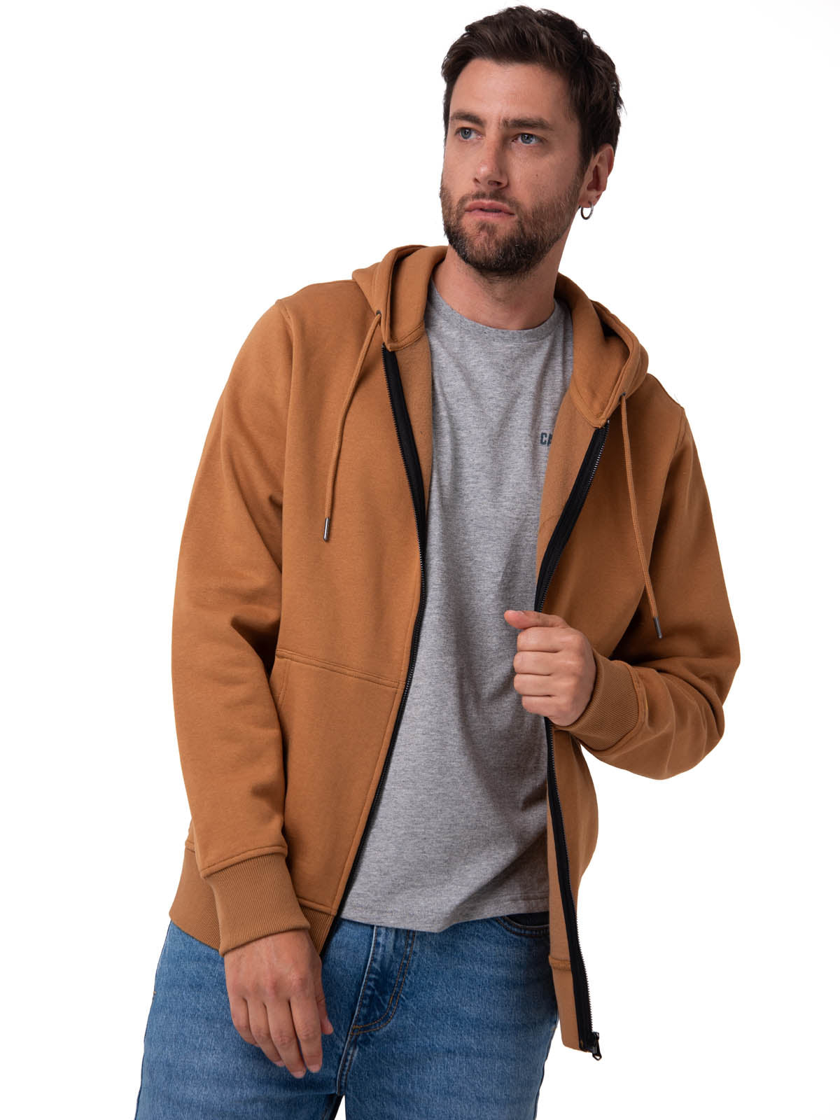Saco Fleece Cat Patch Ful Para Hombre Color Café-1