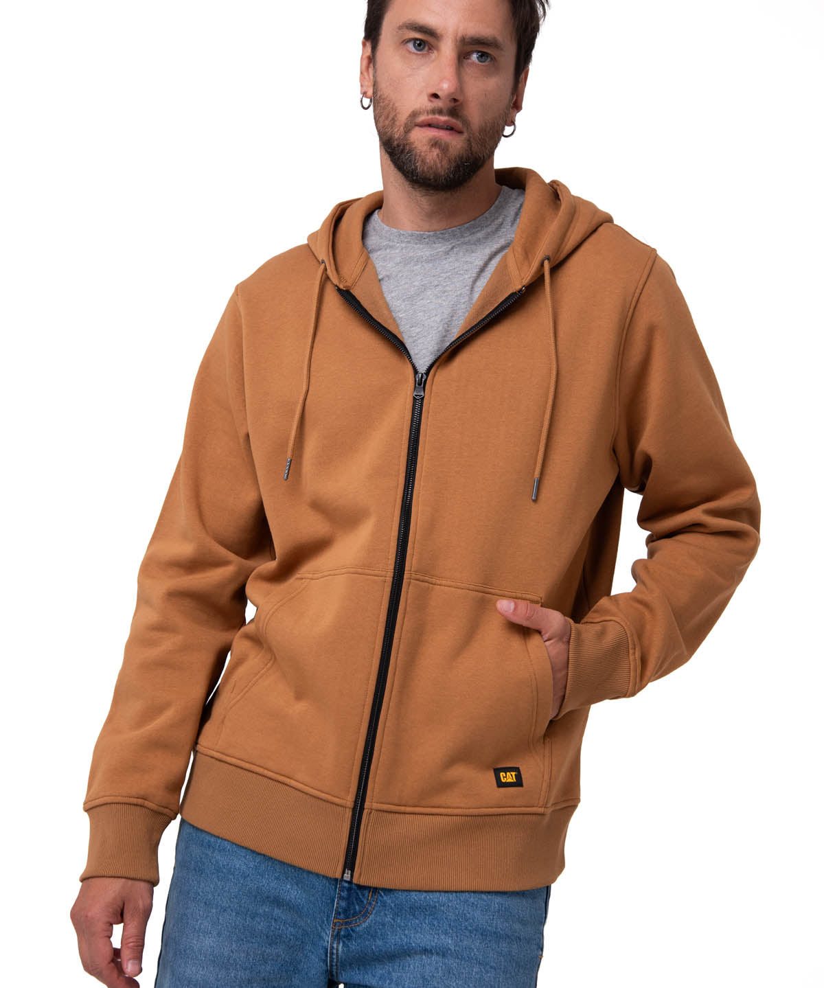 Saco Fleece Cat Patch Ful Para Hombre Color Café-2