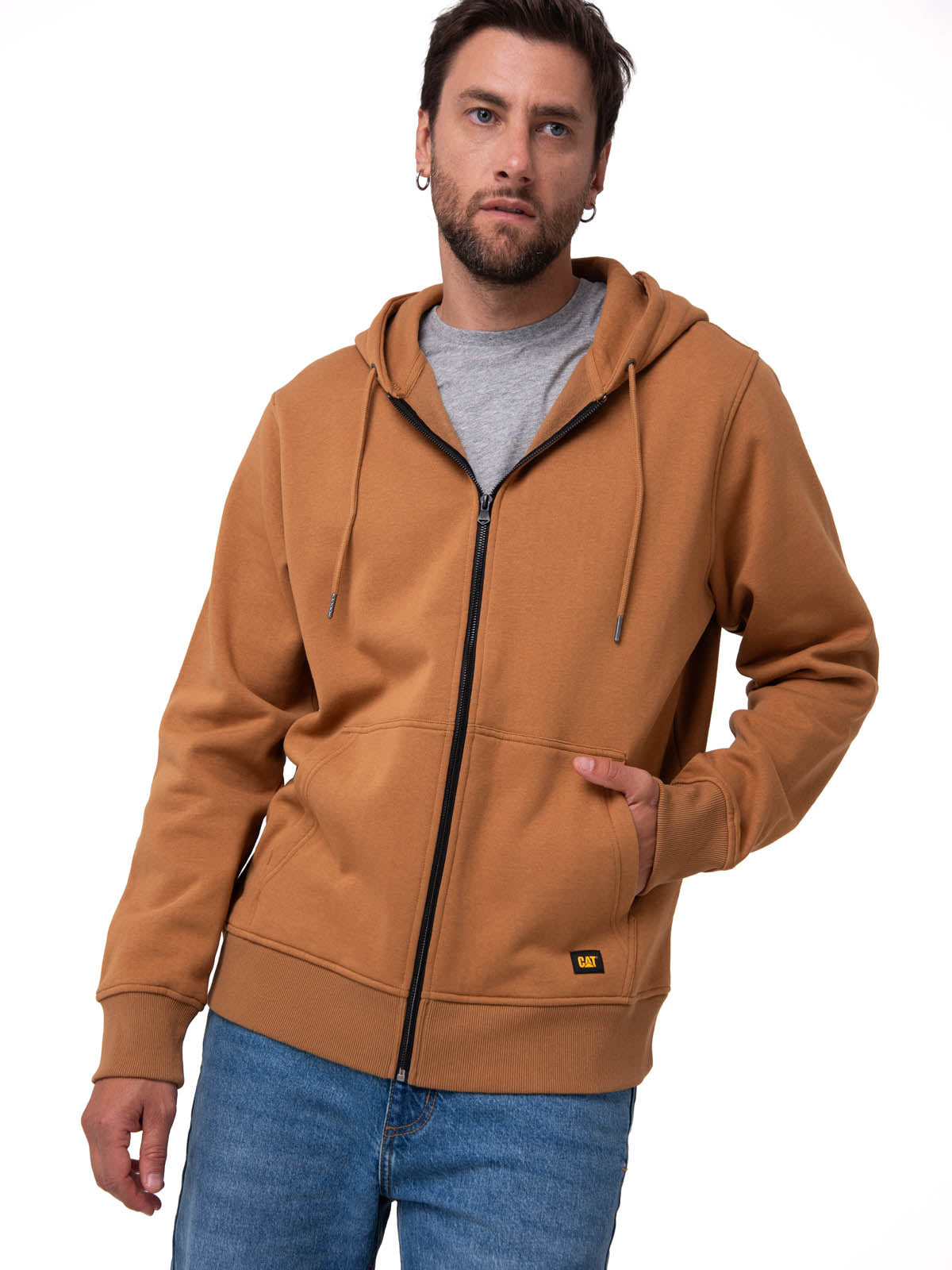 Saco Fleece Cat Patch Ful Para Hombre Color Café-2