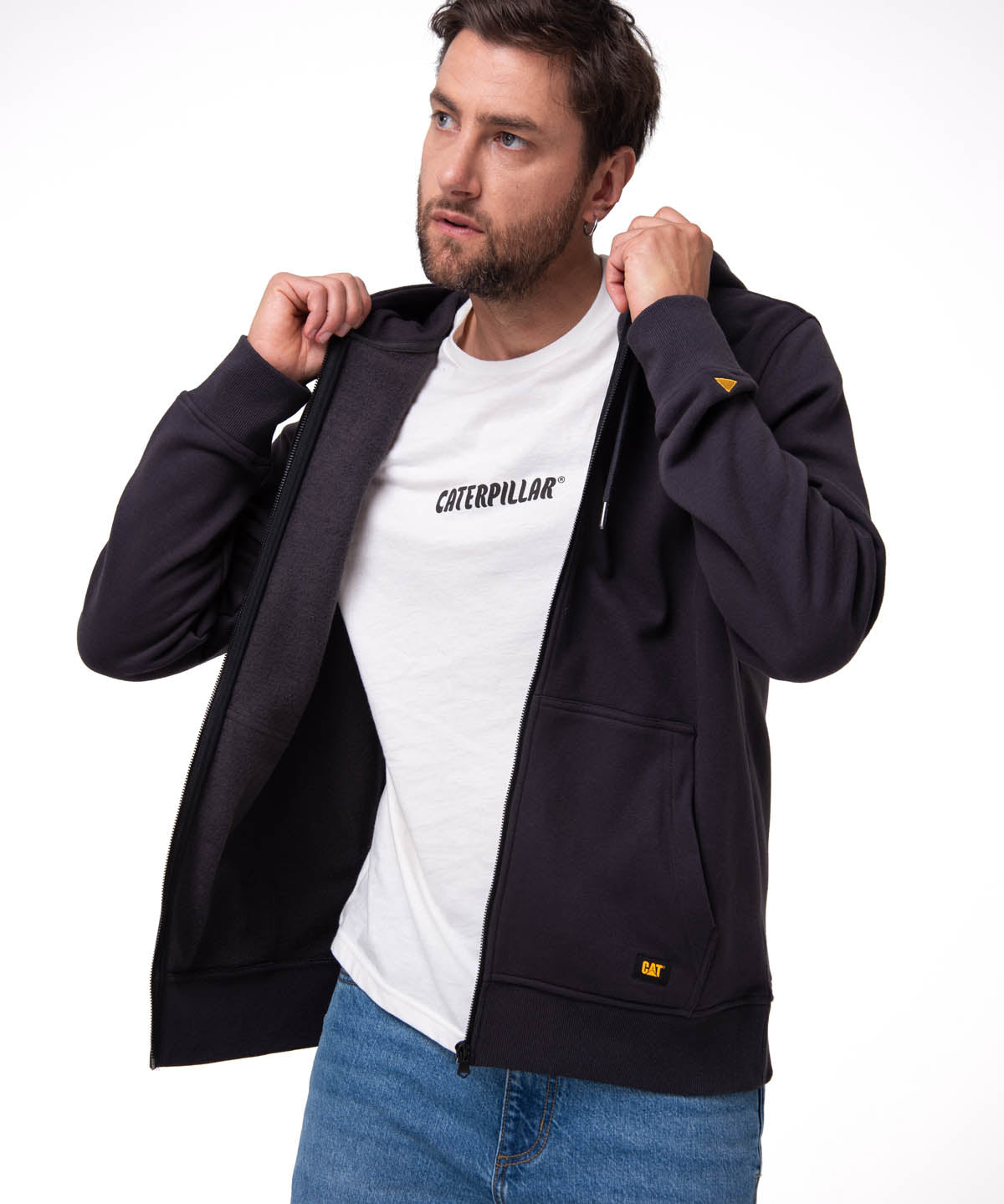 Saco Fleece Cat Patch Ful Hombre Color Negro-1