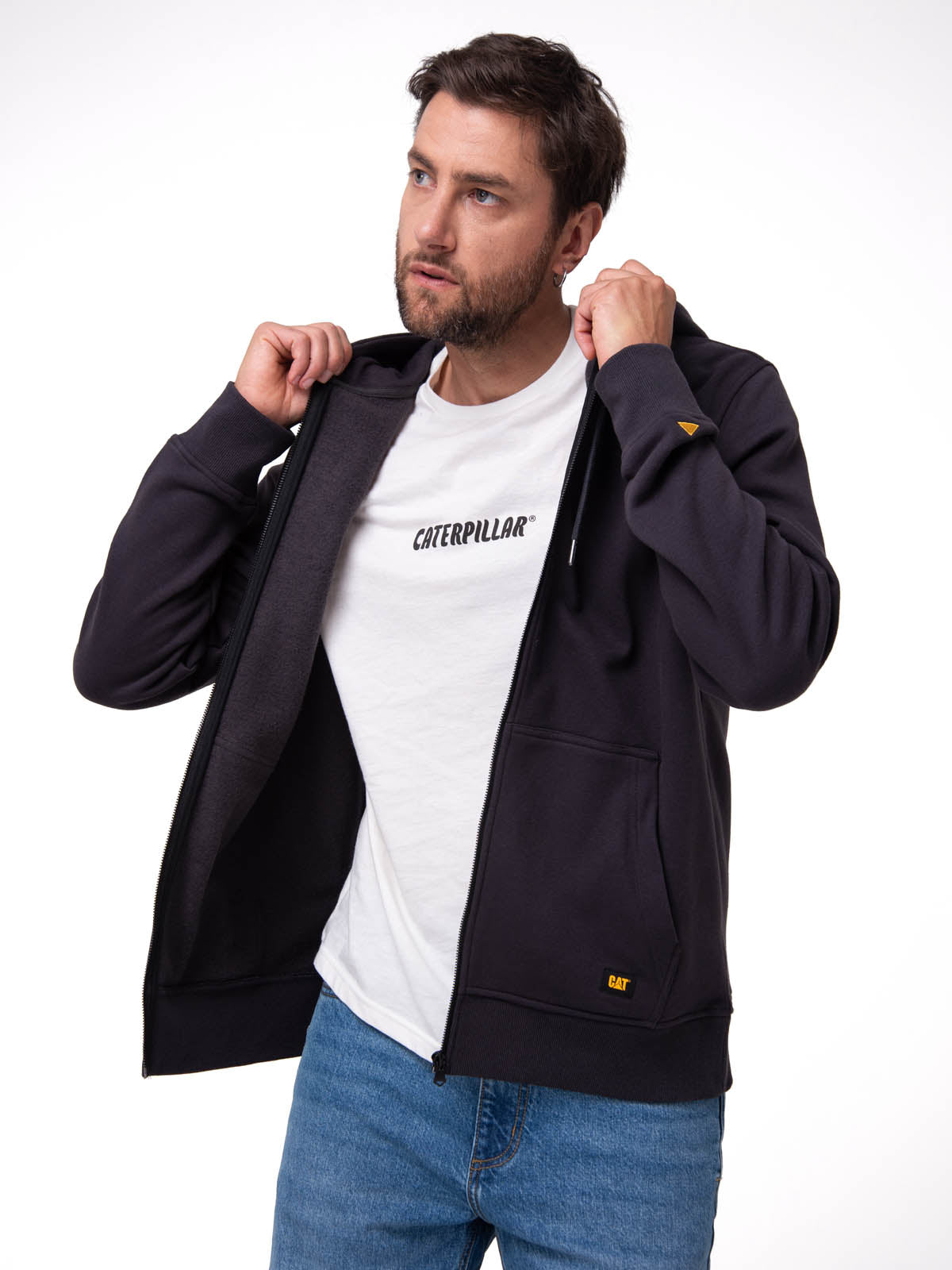 Saco Fleece Cat Patch Ful Hombre Color Negro-1