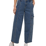 Jeans Stretch Denim Cargo Para Mujer Color Beige-1