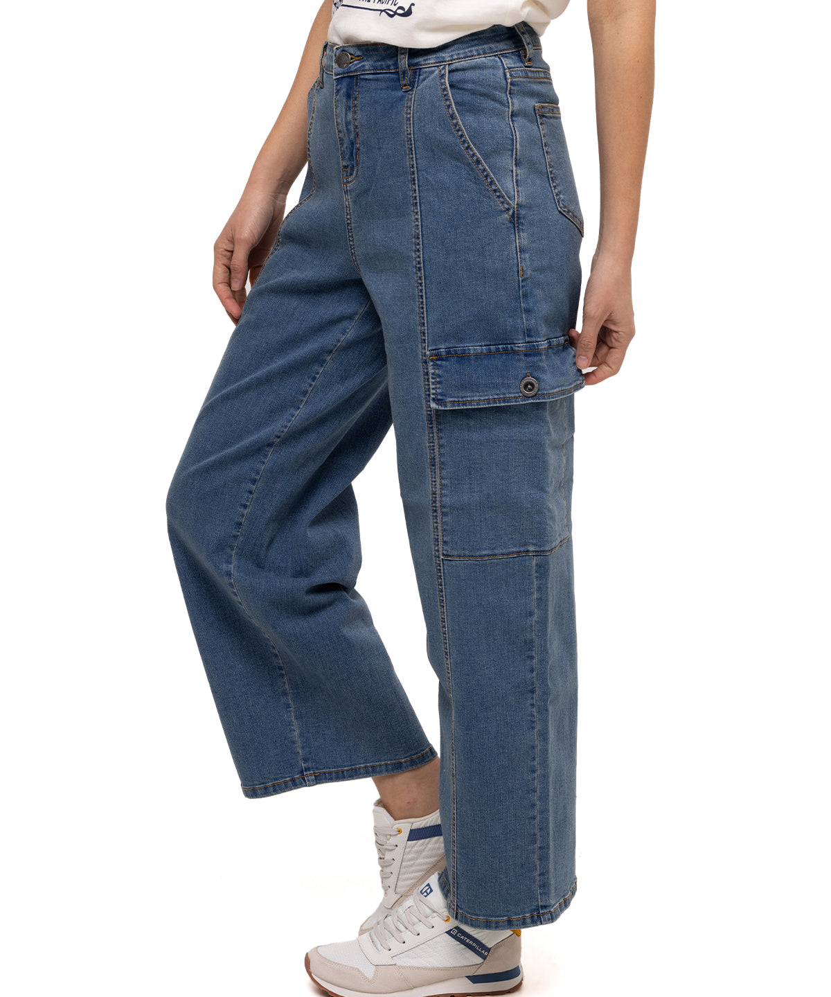 Jeans Stretch Denim Cargo Para Mujer Color Beige-2