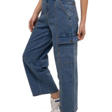 Jeans Stretch Denim Cargo Para Mujer Color Beige-2