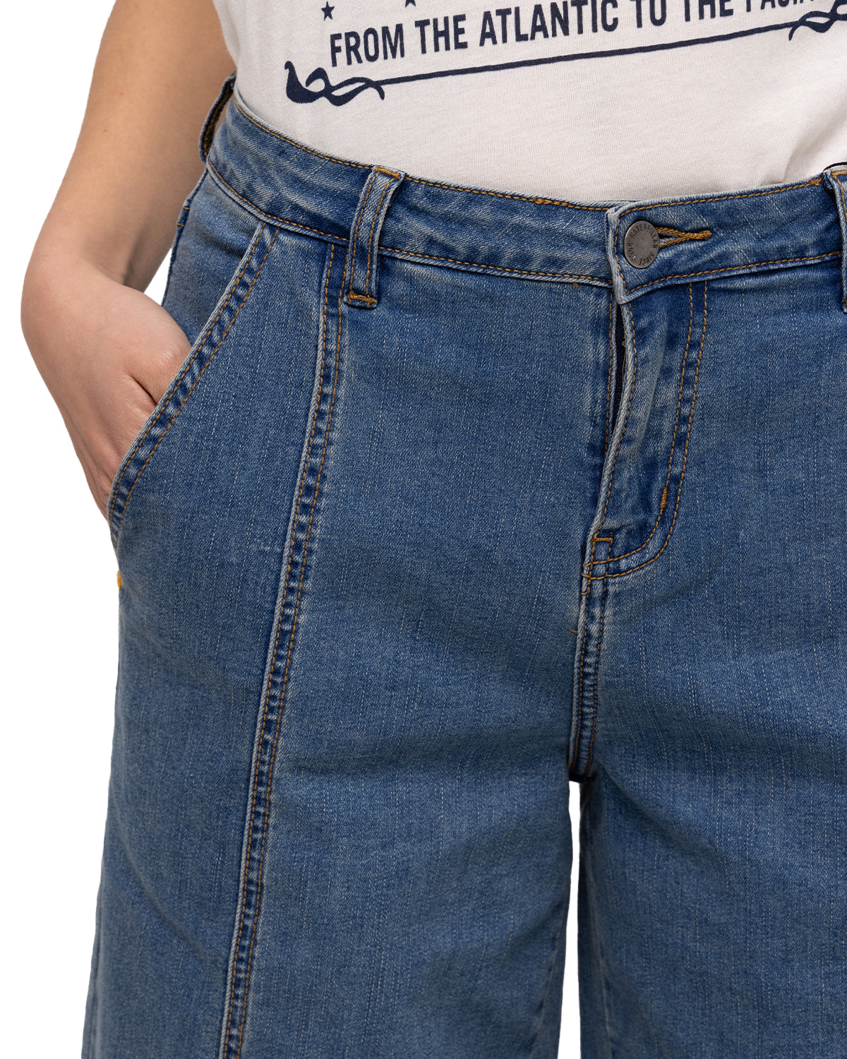 Jeans Stretch Denim Cargo Para Mujer Color Beige-5