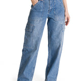 Pantalón Denim Relaxed Cargo Para Mujer Color Azul-1