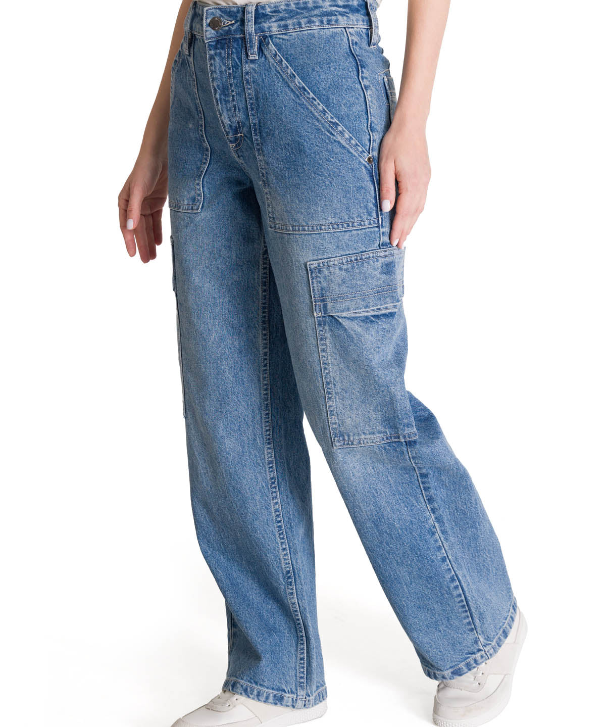 Pantalón Denim Relaxed Cargo Para Mujer Color Azul-2