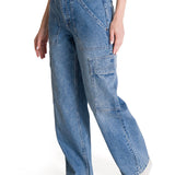 Pantalón Denim Relaxed Cargo Para Mujer Color Azul-2