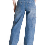 Pantalón Denim Relaxed Cargo Para Mujer Color Azul-3