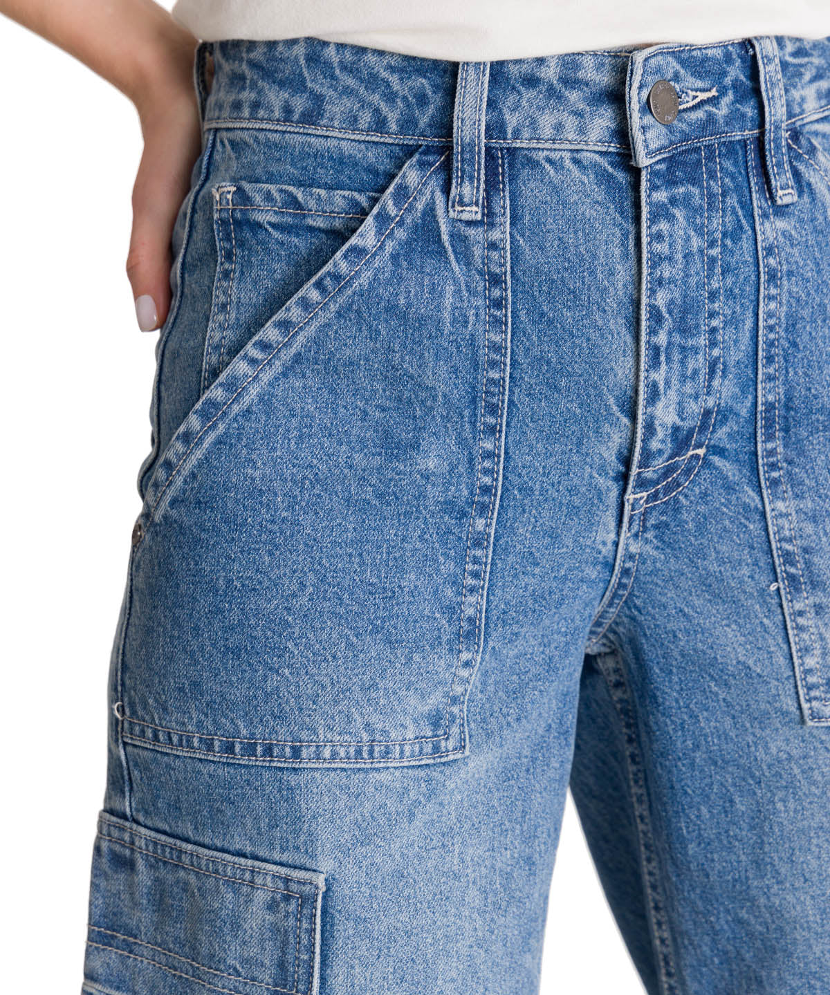 Pantalón Denim Relaxed Cargo Para Mujer Color Azul-4