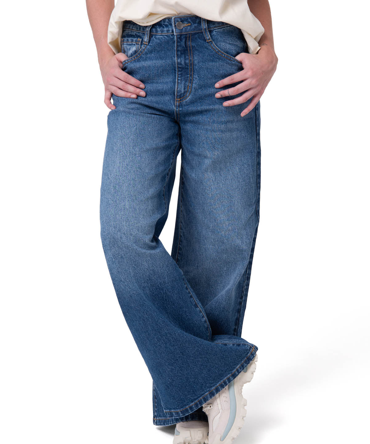 Jeans Denim Wide Leg Mujer Color Azul-1