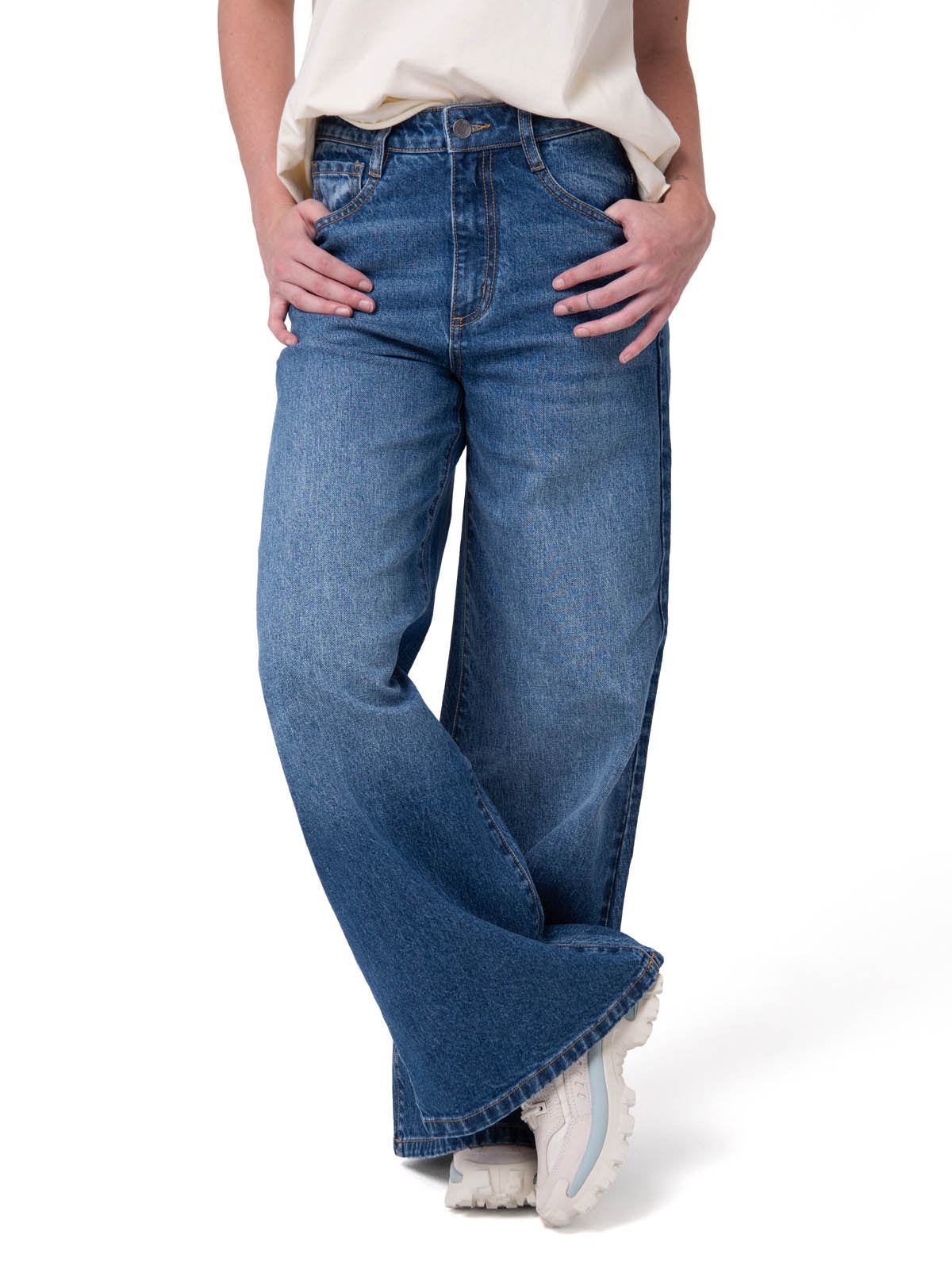 Jeans Denim Wide Leg Mujer Color Azul-1