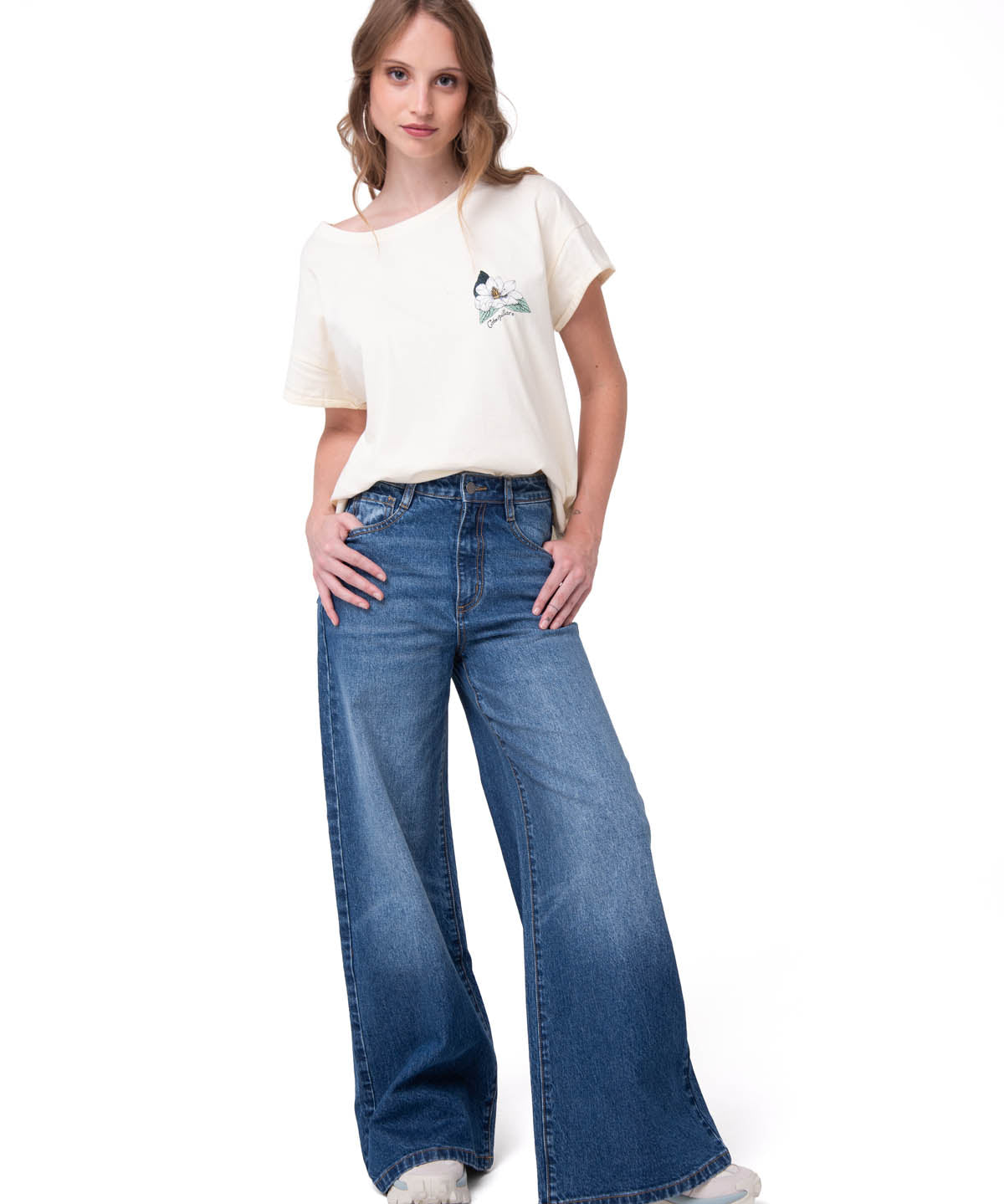 Jeans Denim Wide Leg Mujer Color Azul-5