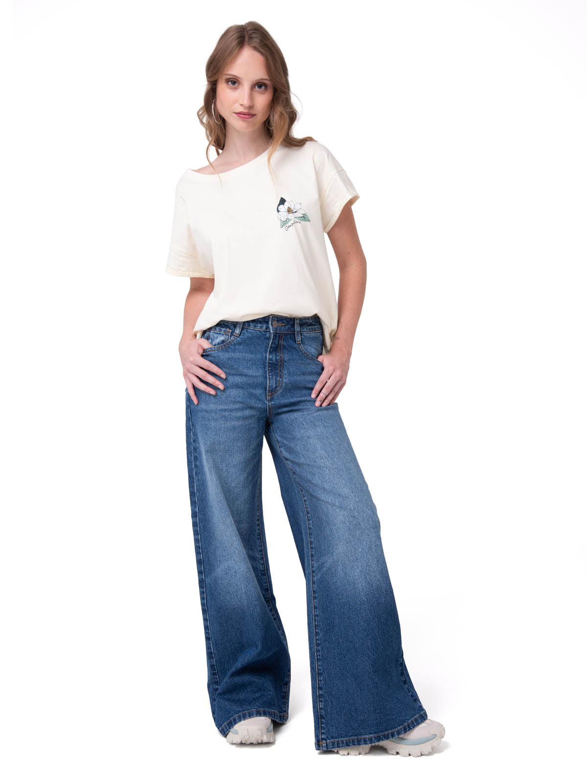 Jeans Denim Wide Leg Mujer Color Azul-5