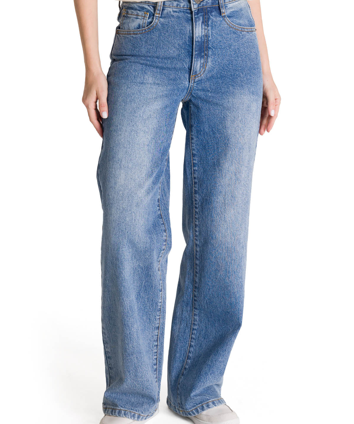 Pantalón Denim Wide Leg Para Mujer Color Azul-1