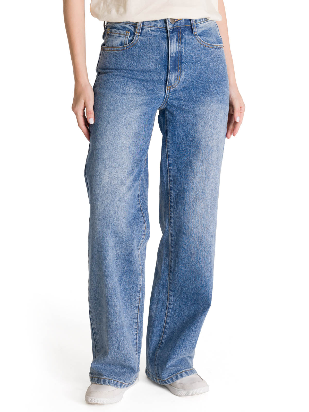 Pantalón Denim Wide Leg Para Mujer Color Azul-1