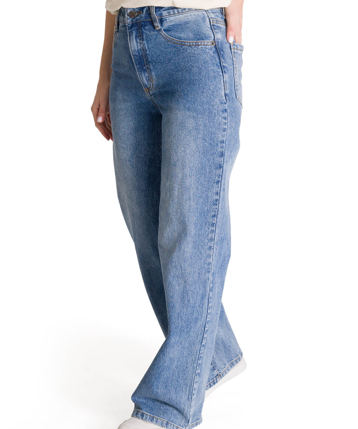 Pantalón Denim Wide Leg Para Mujer Color Azul-2