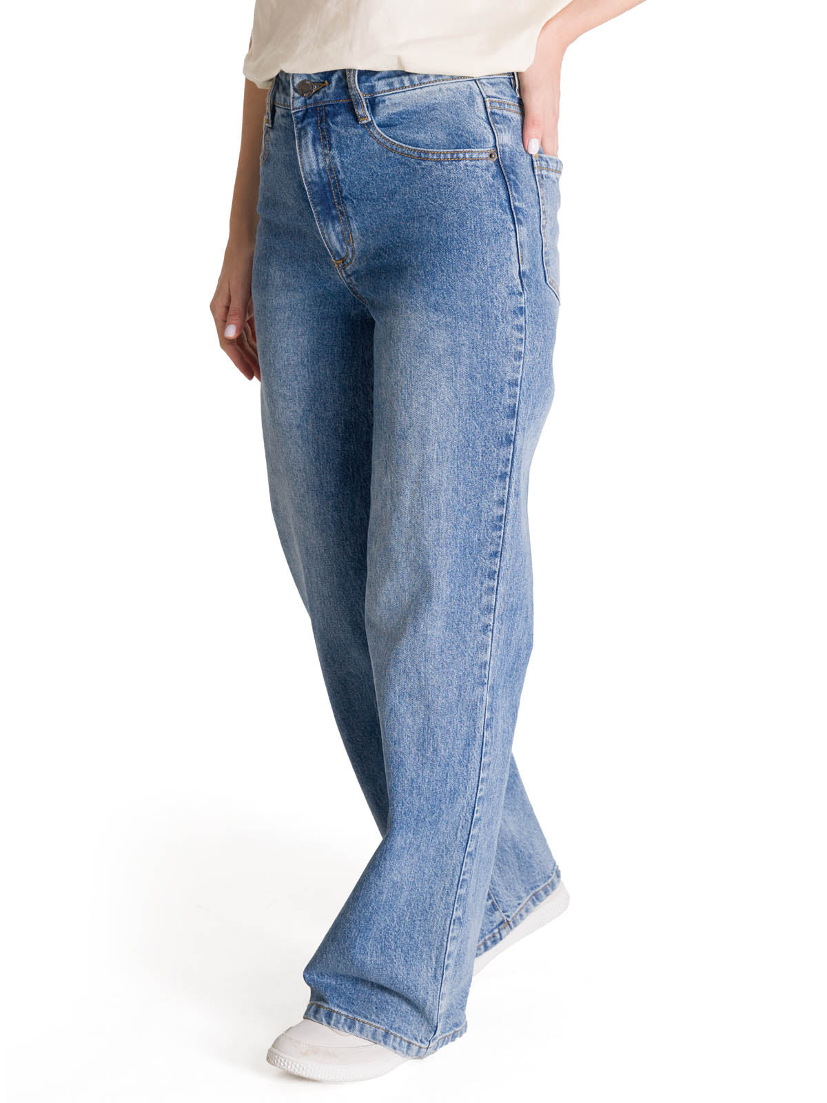 Pantalón Denim Wide Leg Para Mujer Color Azul-2