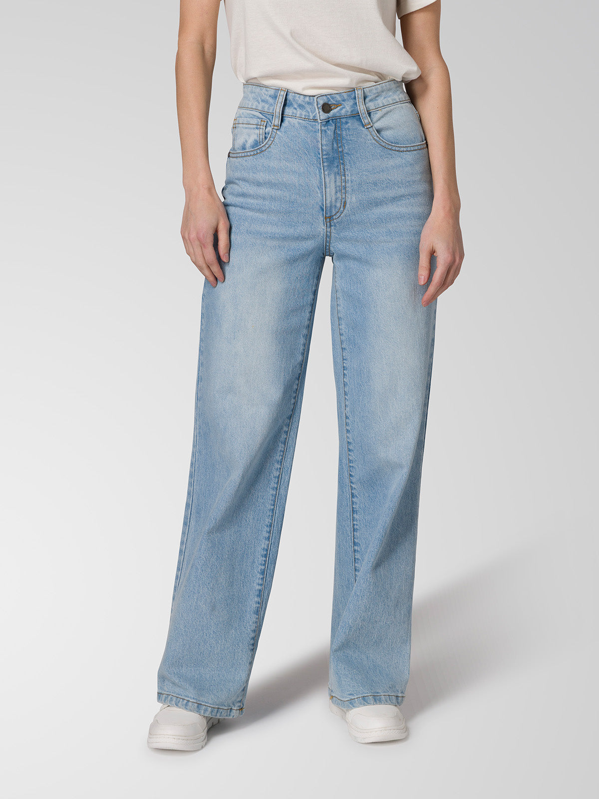 Pantalón Denim Wide Leg Para Mujer Color Azul-1