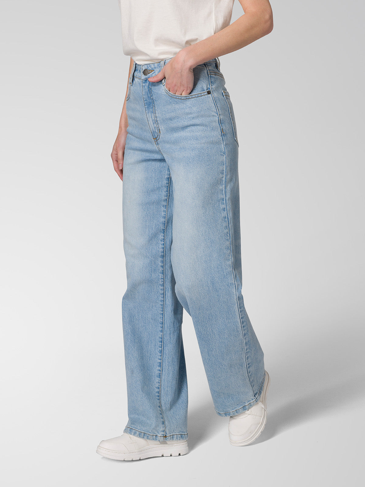 Pantalón Denim Wide Leg Para Mujer Color Azul-2