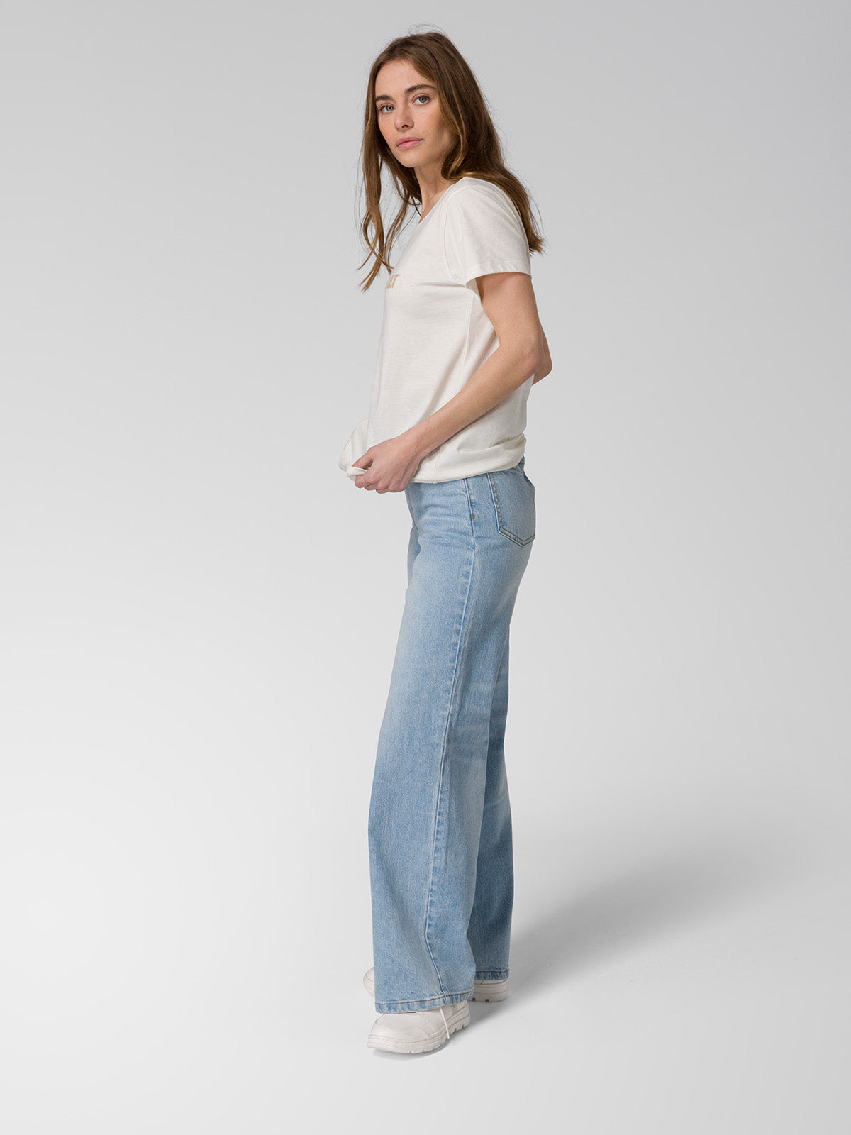 Pantalón Denim Wide Leg Para Mujer Color Azul-5