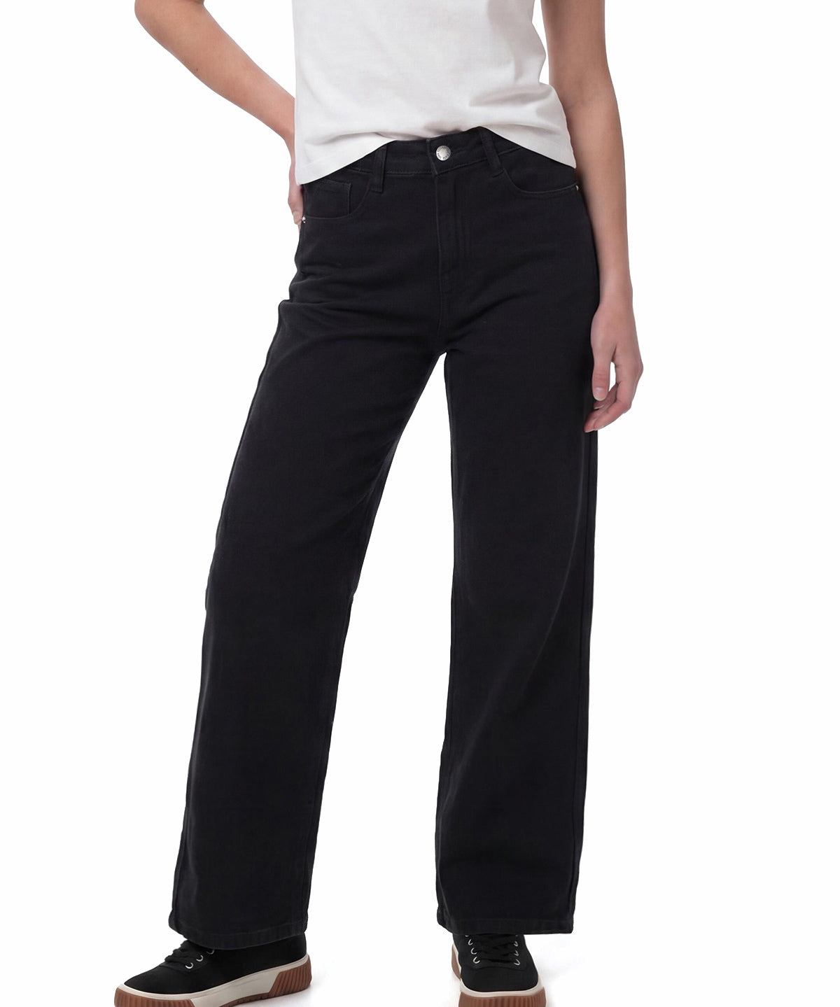 Pantalón Denim Wide Leg Mujer Color Negro-1