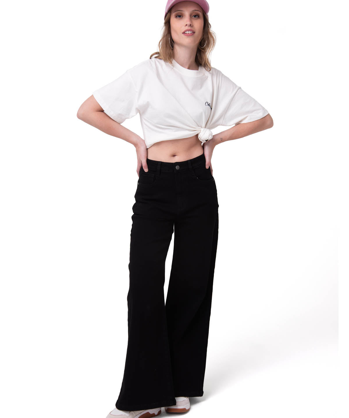 Pantalón Denim Wide Leg Mujer Color Negro-5