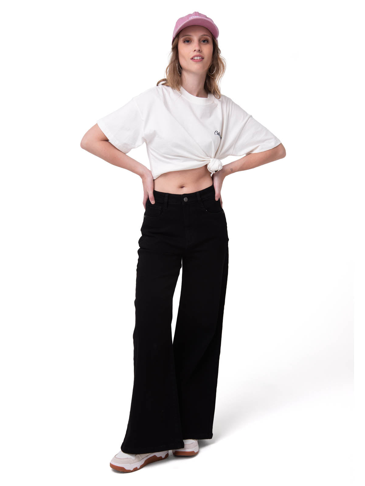 Pantalón Denim Wide Leg Mujer Color Negro-5