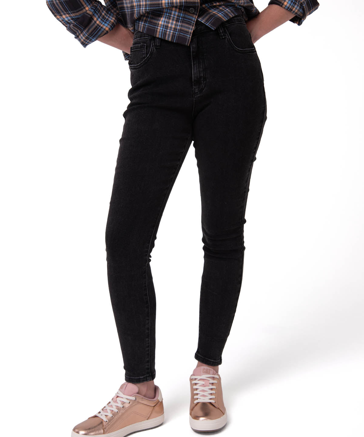 Pantalón  Stretch Denim Mid Para Mujer Color Negro-1