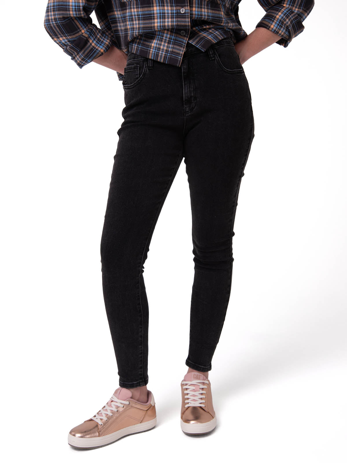 Pantalón  Stretch Denim Mid Para Mujer Color Negro-1