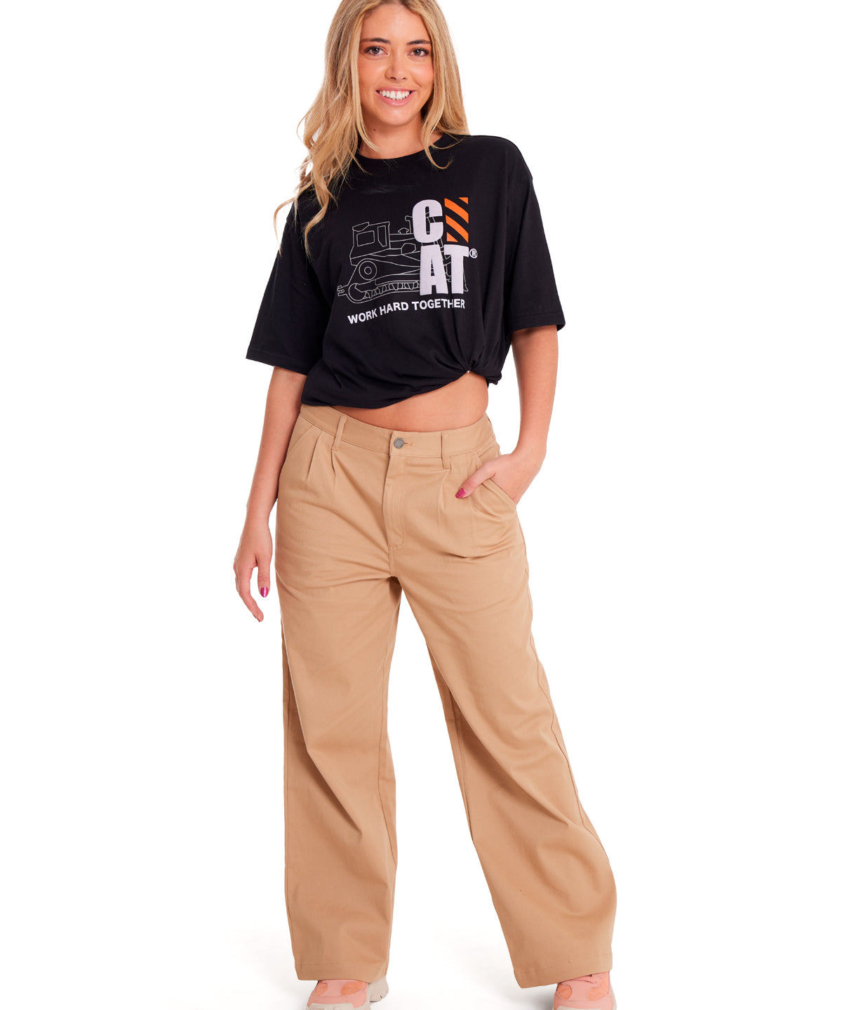 Pantalón Wide Leg Stretch Chi Para Mujer Color Beige-5