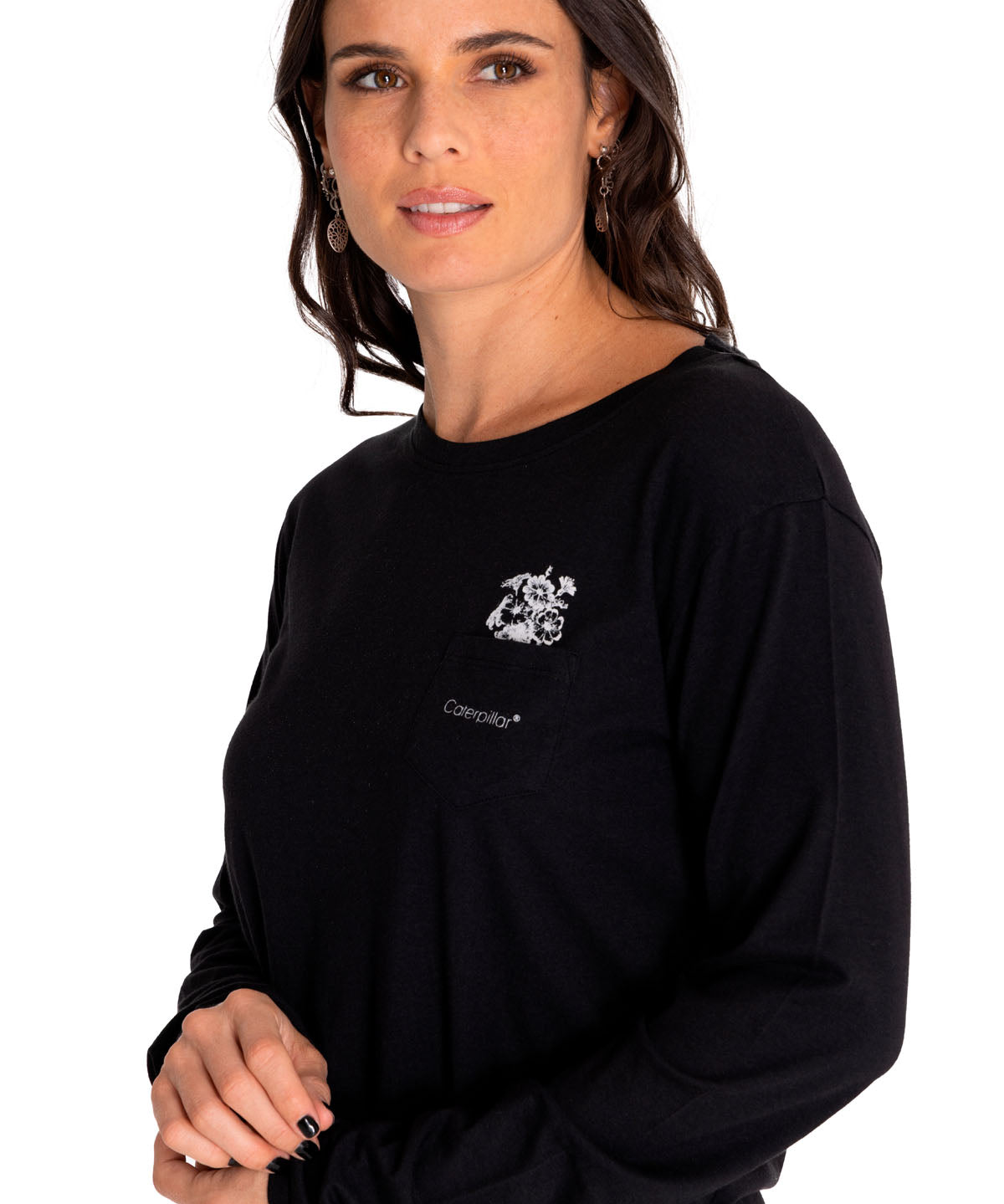 Camiseta Sketch Floral Manga Larga Gr Para Mujer Color Negro-4