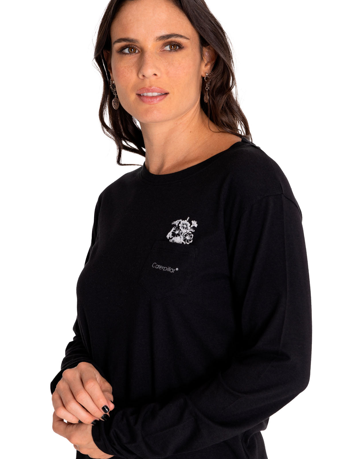 Camiseta Sketch Floral Manga Larga Gr Para Mujer Color Negro-4